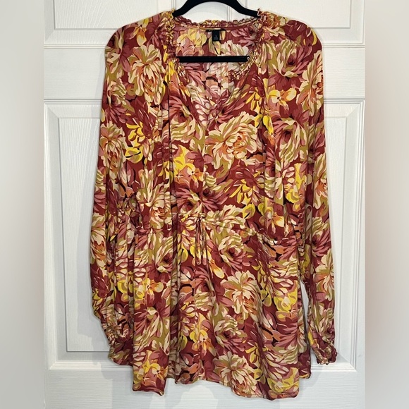 Torrid Rust Floral Gauze Esther Peasant Long Sleeve Blouse - Size 3 (22/24) - Picture 2 of 8